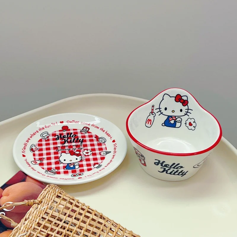 

Sanrio Kawaii Hello Kitty Ins Style Ceramic Bowl My Melody Anime Cartoon Fashion Exquisite Durable Tableware Dessert Rice Bowls
