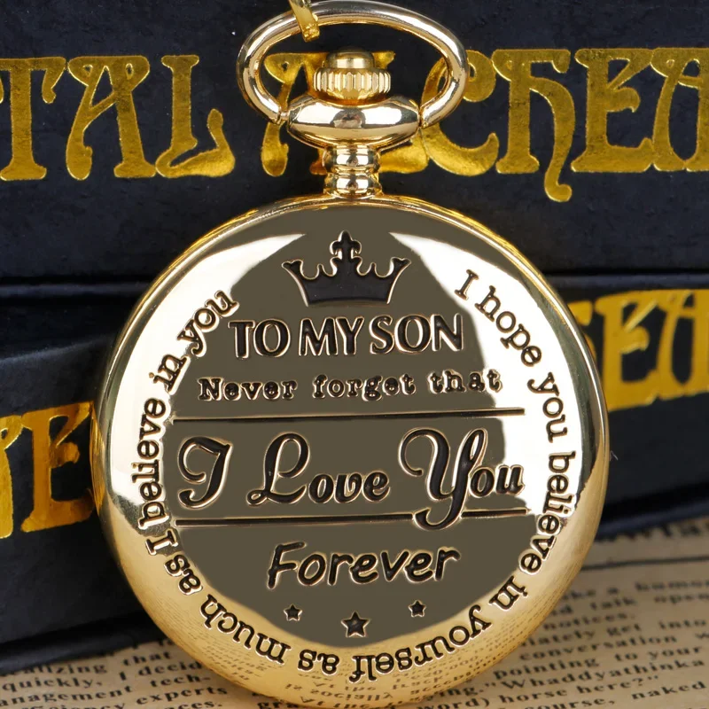 

Engraved TO MY SON Pattern Pocket Watch I LOVE YOU Quartz Pocket Watch Souvenir Best Gifts For Son