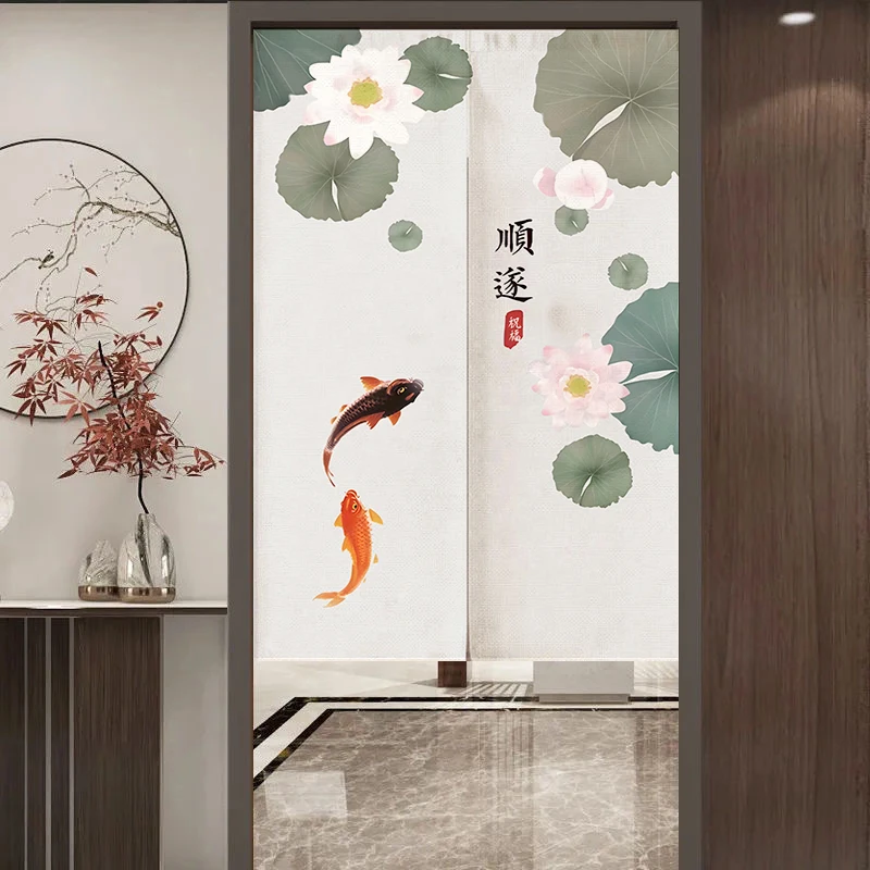 Chinese Style Door Curtain Fabric Partition Curtain Home Bedroom Living Room Shelter Curtain Toilet Bathroom Curtain Decoration