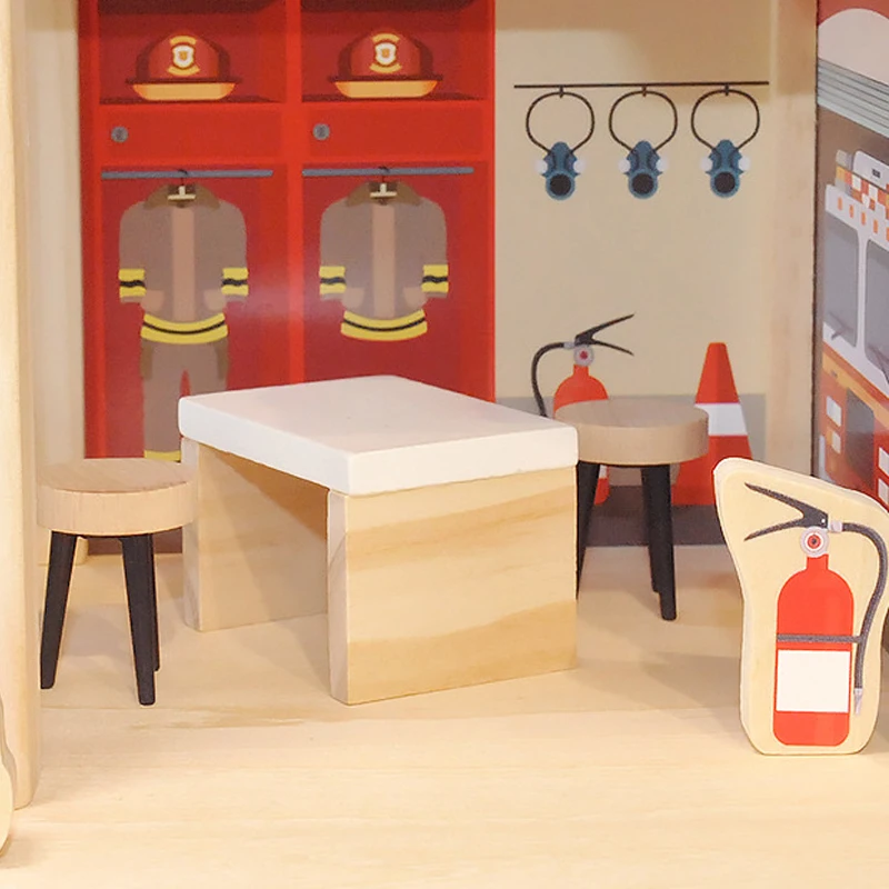 Role Play Game Wooden Simulation Fire Station Doll House Kids Toy