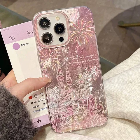 Luxury Dream Castle Laser Phone Case For iPhone 11 12 13 14 15 16 17 Pro Max Air Plus Shockproof Bumper Back Cover