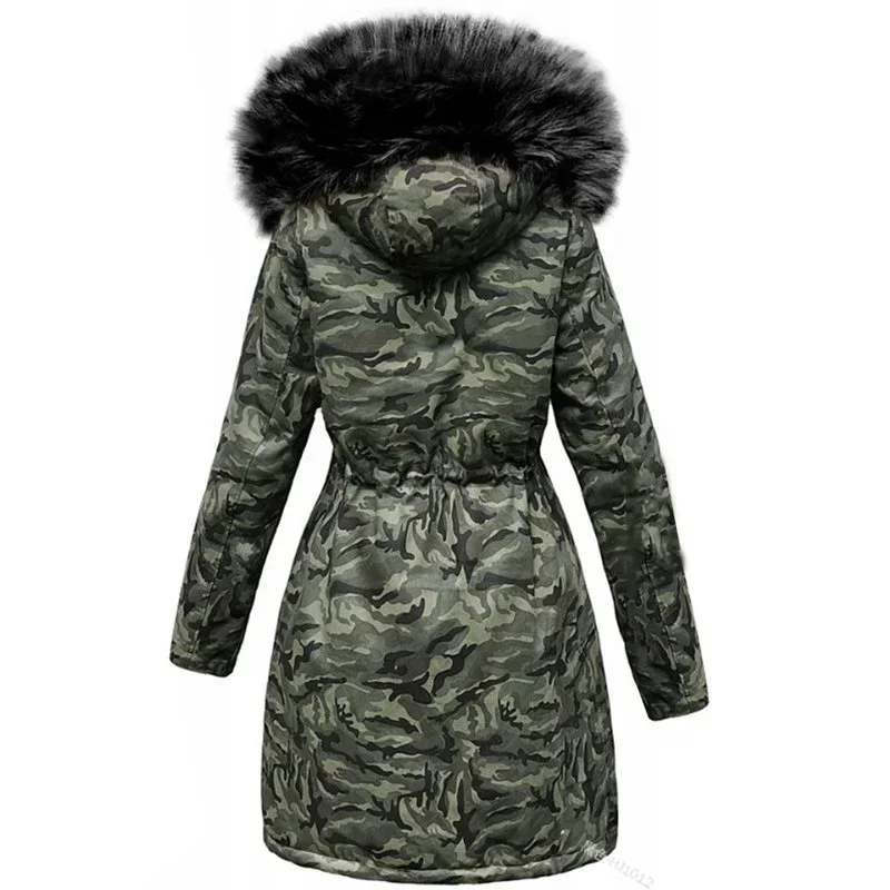 Women\'s camouflage Quilted Coat Thickening Cotton Warm Jacket Wrap Coat Hooded Parka fur collar detachable Winter Coat for Women