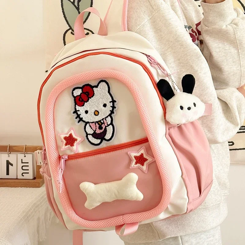 Sanrio New Hello Kitty Student Schoolbag Cute Man and Woman Cartoon Shoulder Pad zaino di grande capacità