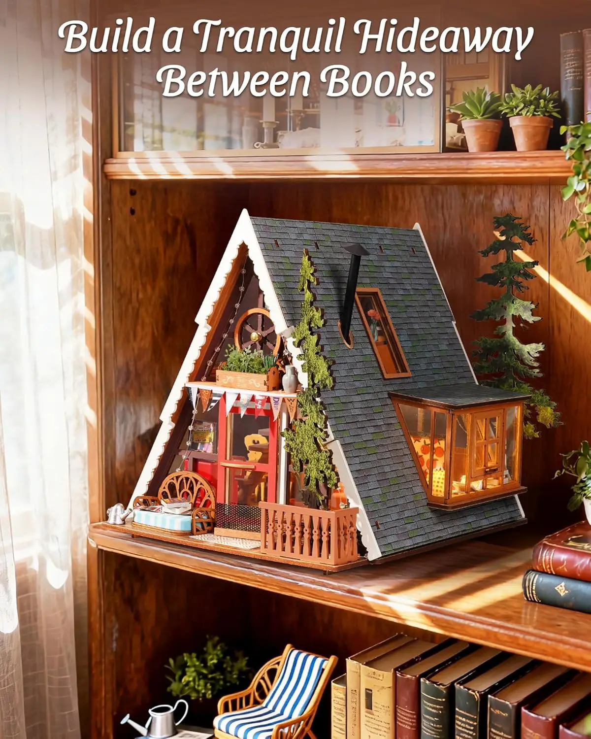 Robotime Rolife A-Frame Cabina Diy Kit de casa en miniatura Casa de muñecas de madera a partir de 14 años Decoración del hogar Regalos para mujeres y hombres