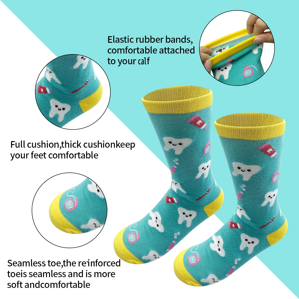 Cute Dental Tooth Teeth Pattern Socks Adult Children Funny Girl Gift Stockings Polyester Soft Creative Cotton Socks Size 35-40