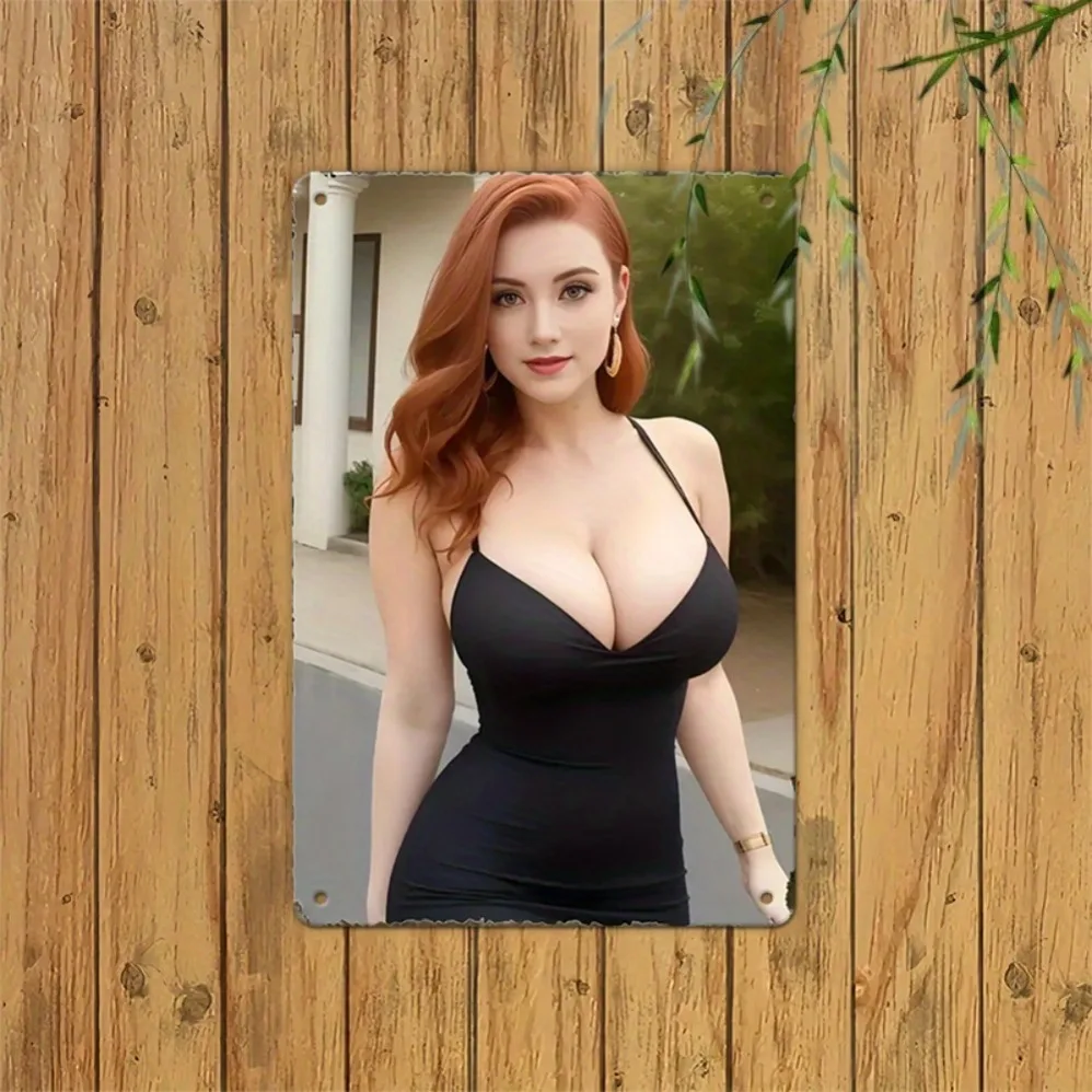 علامة معدنية لفتاة بيكيني عتيقة - لوحة فنية جدارية حديدية قديمة مقاس 11.8 × 7.8 بوصة مقاومة للماء محفورة مسبقًا للمنزل والمقهى والمرآب والمزرعة والفندق