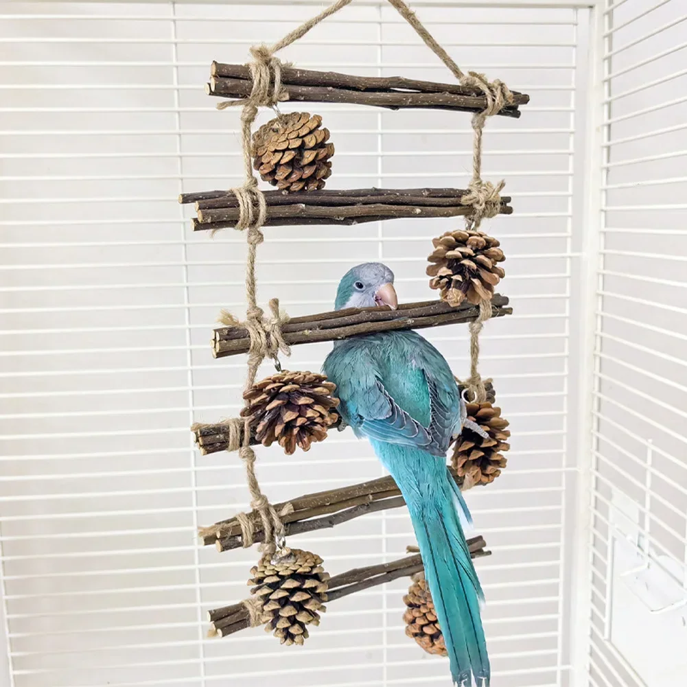 Parrot Stand Swing Climbing Ladder with Hanging Chewing Toy Wooden Perch Stand for Macaw Parakeet Cockatiel Bird Supplies