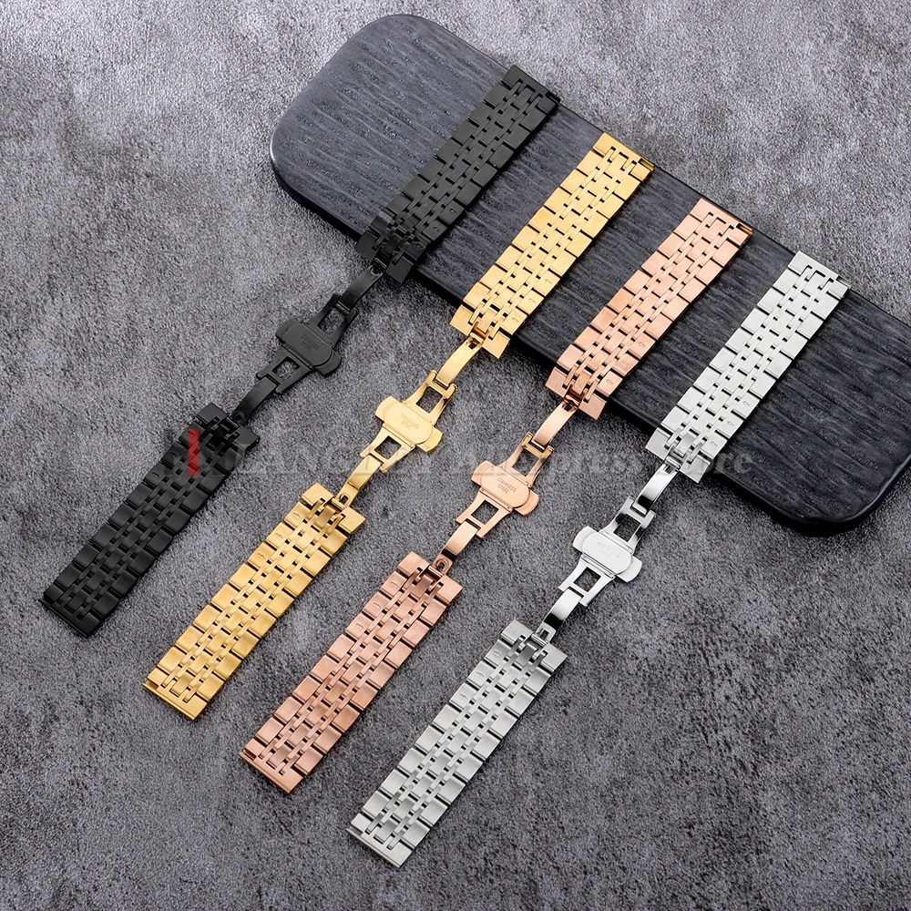 Correa de reloj de acero inoxidable de 20mm y 22mm para Tissot, Citizen, Seiko, hebilla de mariposa sólida, correas de reloj universales de liberación rápida