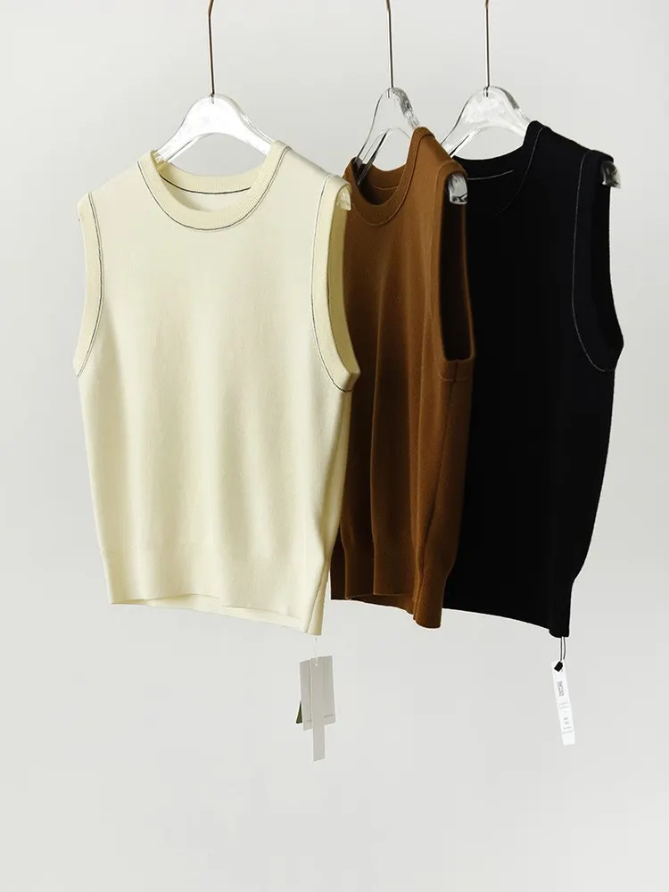 

Ele Commuter Sle Wool Blend Knit Vest Svel round Ne Warmth Office Wear Layering Versatile Autumn Winter Women's...