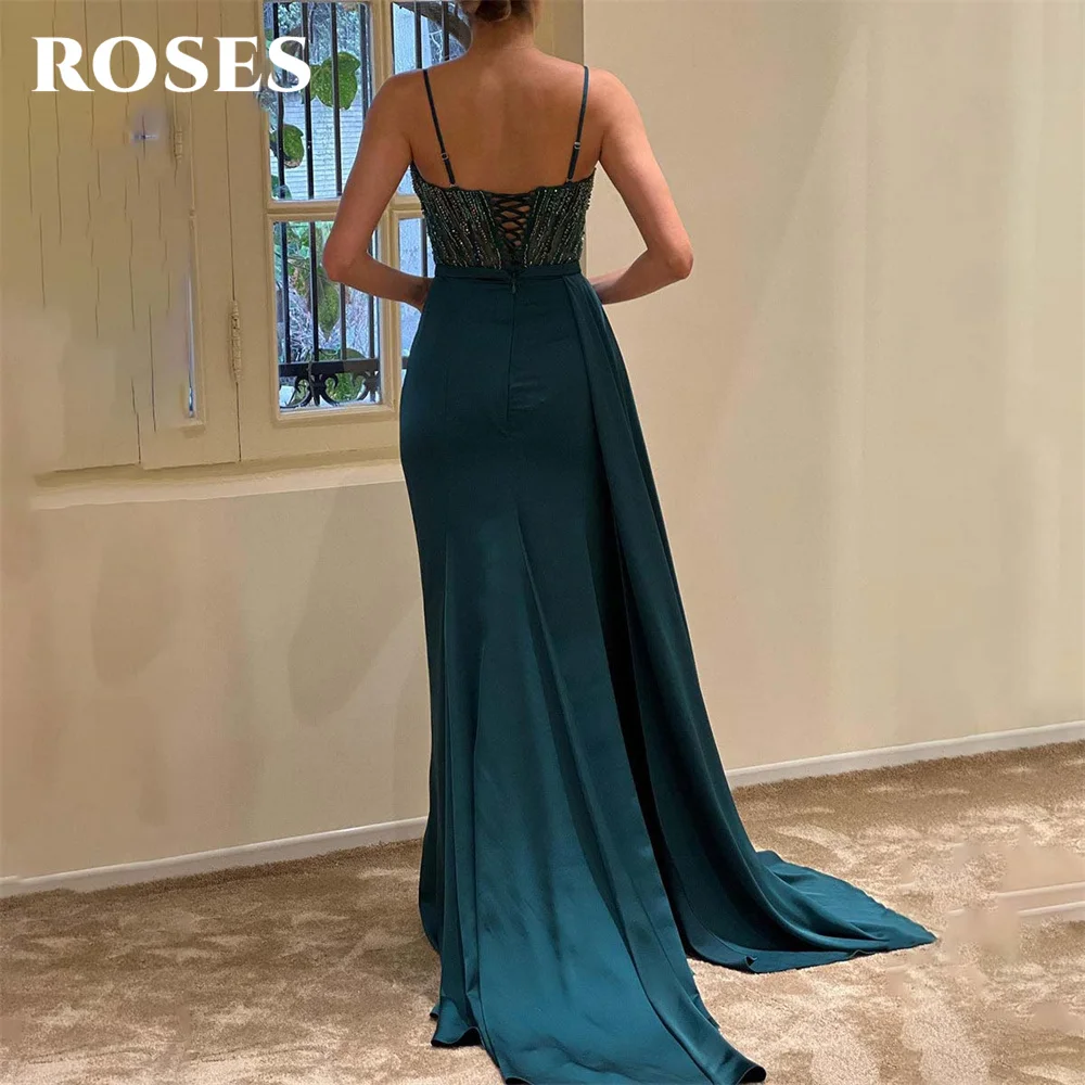 ROSES-Robe de Soirée de Mariage Sexy et Élégante, Tenue de Célébrité à Perles, Fente Latérale, pour Occasions Spéciales