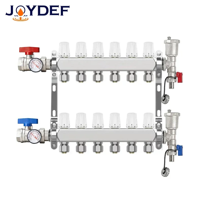 Stainless steel 304 floor heating manifold, exhaust and return valves, accessories 1/2 