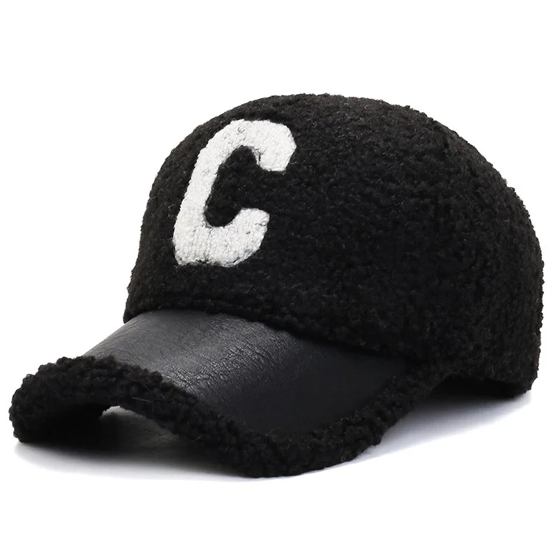 Gorra de béisbol de lana de cordero bordada con letras, gorro cálido de Cachemira de peluche, invierno, novedad de 2022