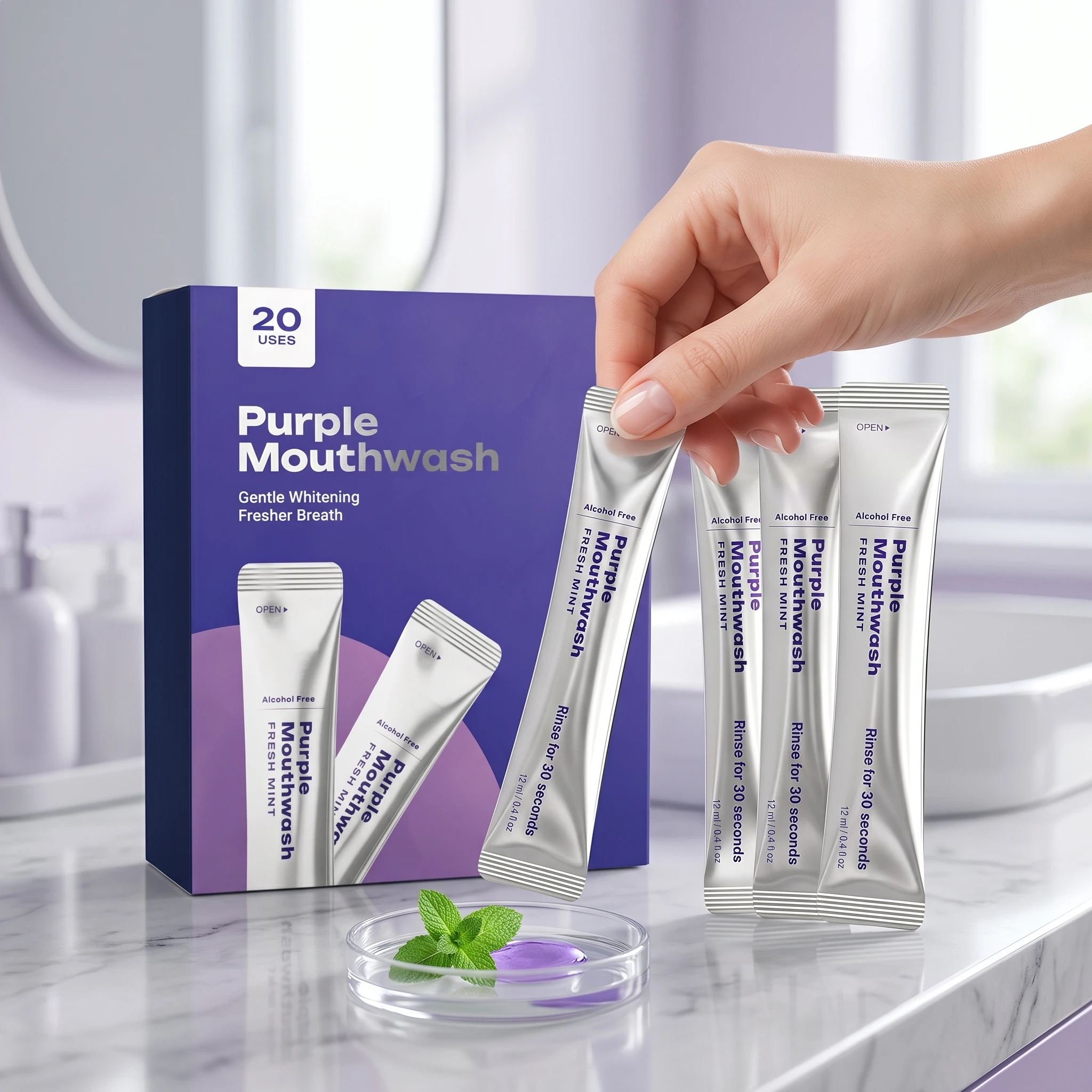 Purple Mouthwash For Teeth Whitening Color Correcting,Support Gum Health Gentle Oral Care 20 Portable Mint Whitening Mouthwash - view 3