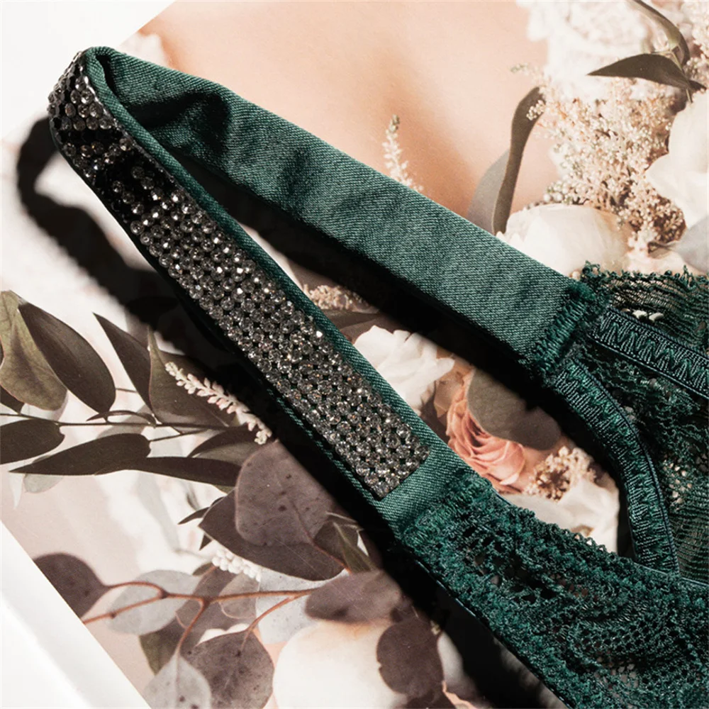 Sexy krystalově zdobené krajkové tanga s prodyšným T-back spodním prádlem pro evropské ženy, průhledné T-back, plus velikost S-XL - náhled 6