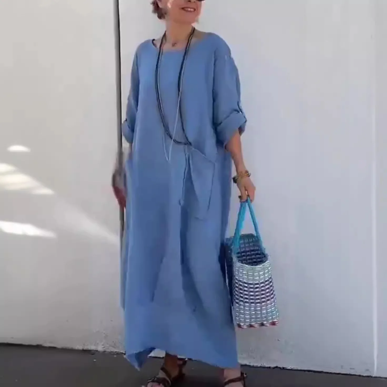 

Long Dress Women Dresses White Casual Loose Vestidos Streetwear Beach Round Neck Full Sleeve Elegant Maxi Y2k Work Summer 2025