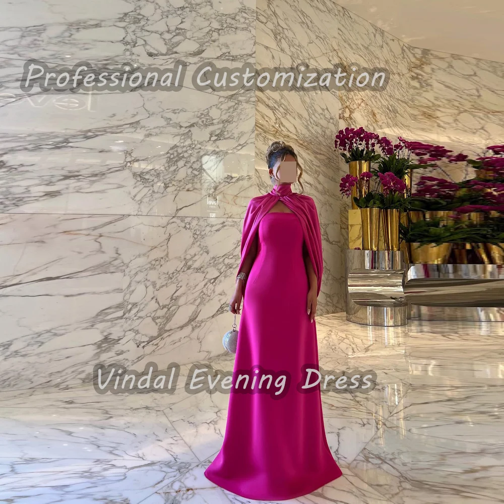 

Vindal O-Neck Floor Length Ruffle A-Line Prom Dress luxurious Breast padding Crepe Elegant Short Sleeves السعود For Woman 2024