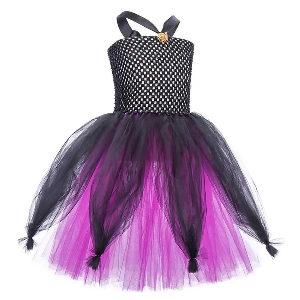 Ursula Cosplay Role Play Kids Dress Crown Movie Cartoon Mermaid Fantasy Tutu Skirts Child Girls Fancy Dress Up Party Clothes