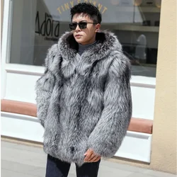 Nuovo modello 2023 inverno caldo con cappuccio moda pelliccia di volpe pelliccia uomo pelliccia di visone cappotto integrato argento volpe visone cappotto Casual accogliente giacca