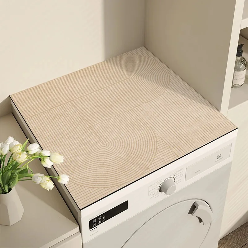 VIKAMA Minimalist Abstract Line Print Washing Machine Cover Mat Absorbent Non-slip Pad For Washer Dryer Protector