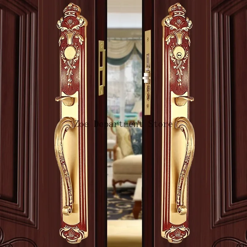 Gold Villa Hotel Restaurant Conference Room Entry Door Handle American Entrance Double Open Door Lock Set Security Door Hardware