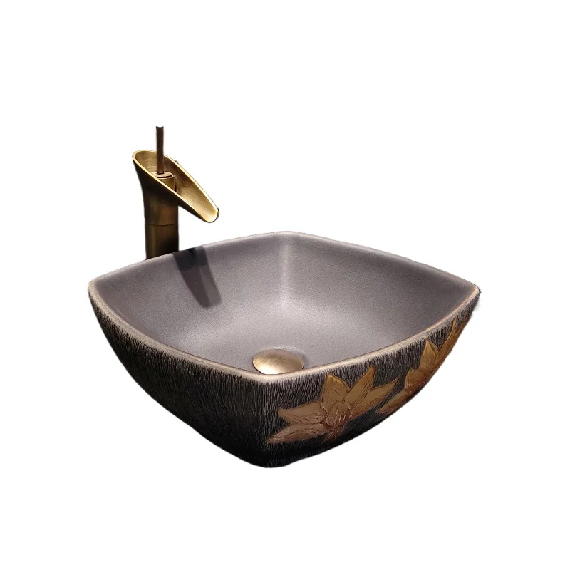

Style China Artistic Handmade Flower Shape Counter top Ceramic Bathroom Vessel Sink hand wash basin