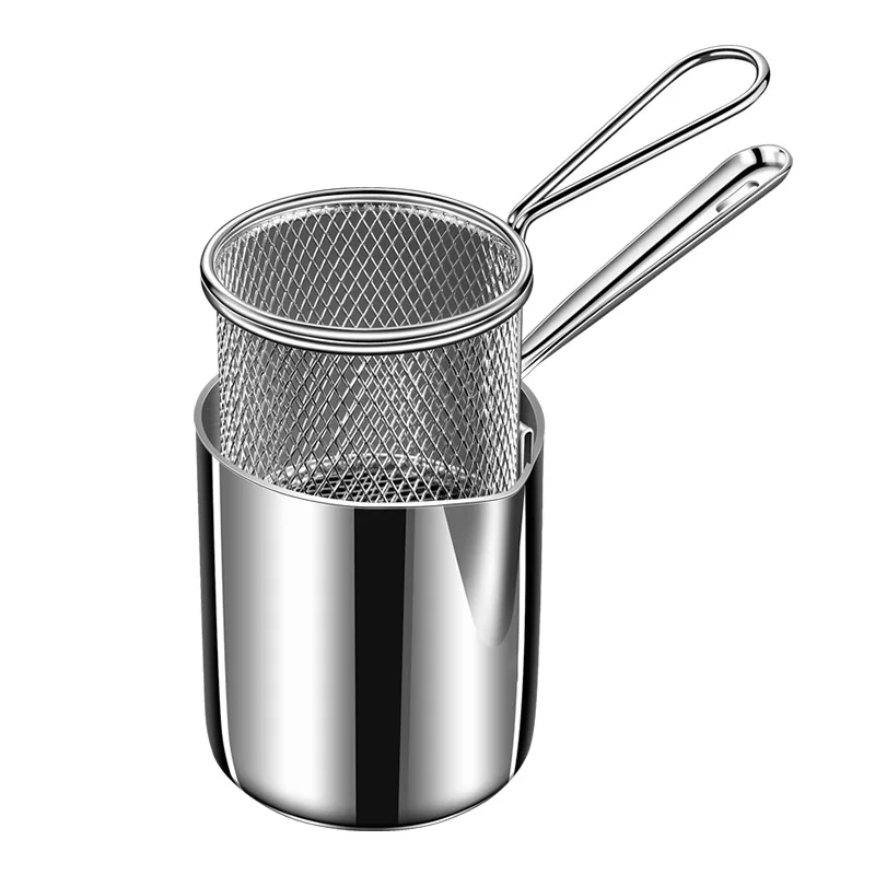 Deep-fried household 304 stainless steel kitchen oil-saving mini fryer tempura with filter screen deep-fried small deep pan