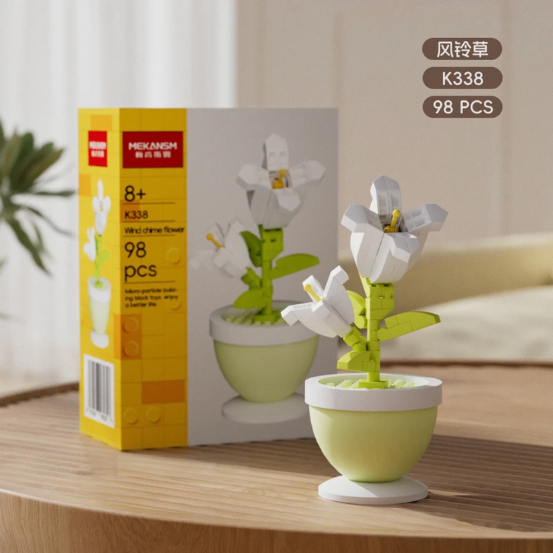 Bausteine, Blumentöpfe, Rosen, Sonnenblumen, Nelken, Mikro-Granulat, Lernspielzeug für Kinder zum Zusammenbauen, Dekorationen – Detail 7