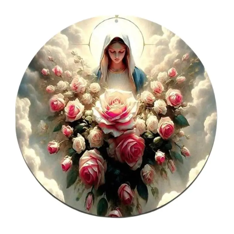 Round Plaque Angel Reading Book Theme Front Door Sign Wall Hanging Decors