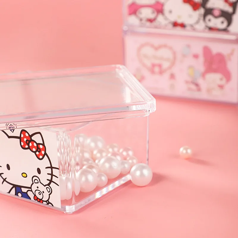 Kawaii Sanrio My Melody Hello Kitty Little Twin Stars Cartoon Transparent Storage Box Dustproof with Cover Jewelry Box Girl Gift