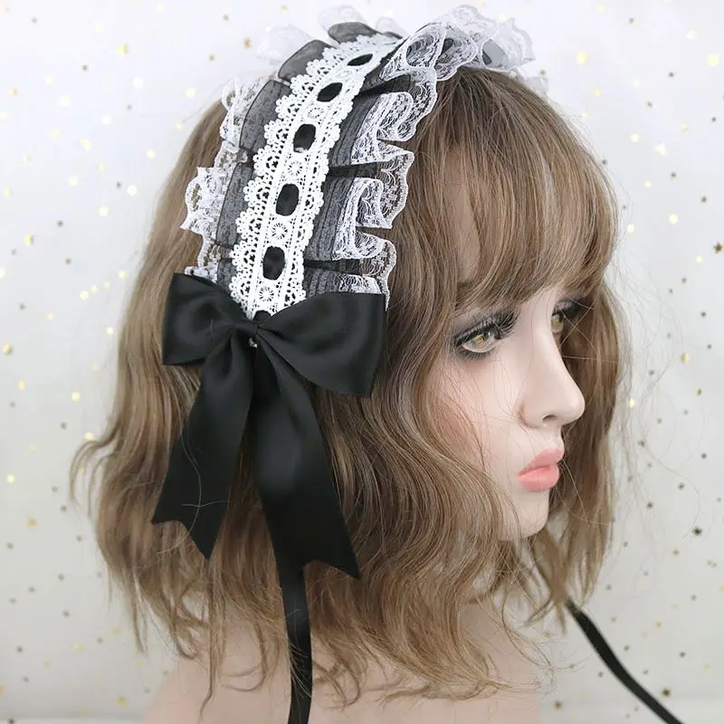 Lolita Hair Hoop Sweet Anime Maid Cosplay Headband Lolita Lace Flower Headwear Hair Accessory Hand made For Girls Gift 2023