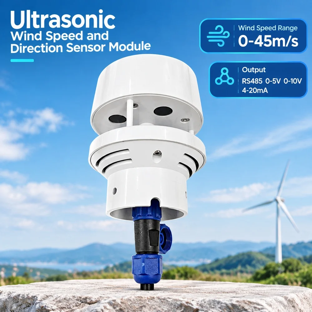 Ultrasonic Wind Speed and Direction Sensor Module 0-45m/s Output RS485 0-5V 0-10V 4-20mA Detection Weather Station Transmitter
