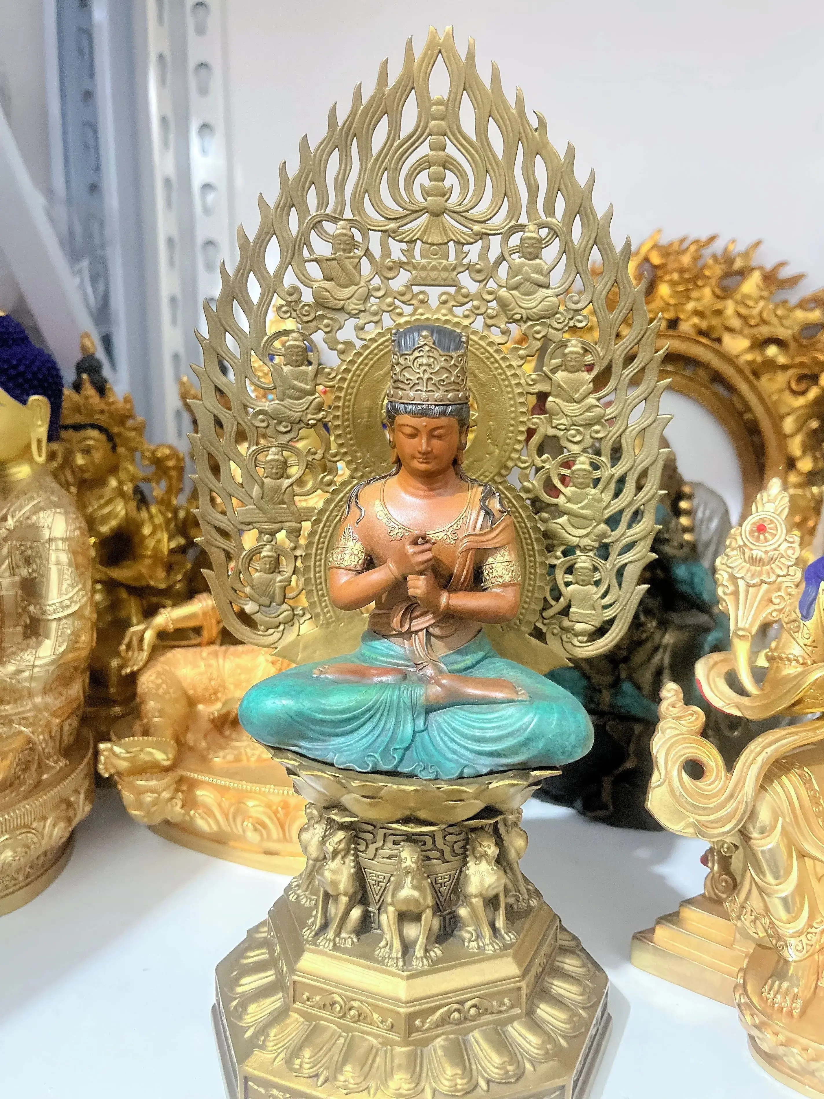 100% estatua de Buda tallada en cobre Skt Vairocana Primer Buda Dhyani Da Ri RU LAI Tathagata seguridad familiar trae riqueza