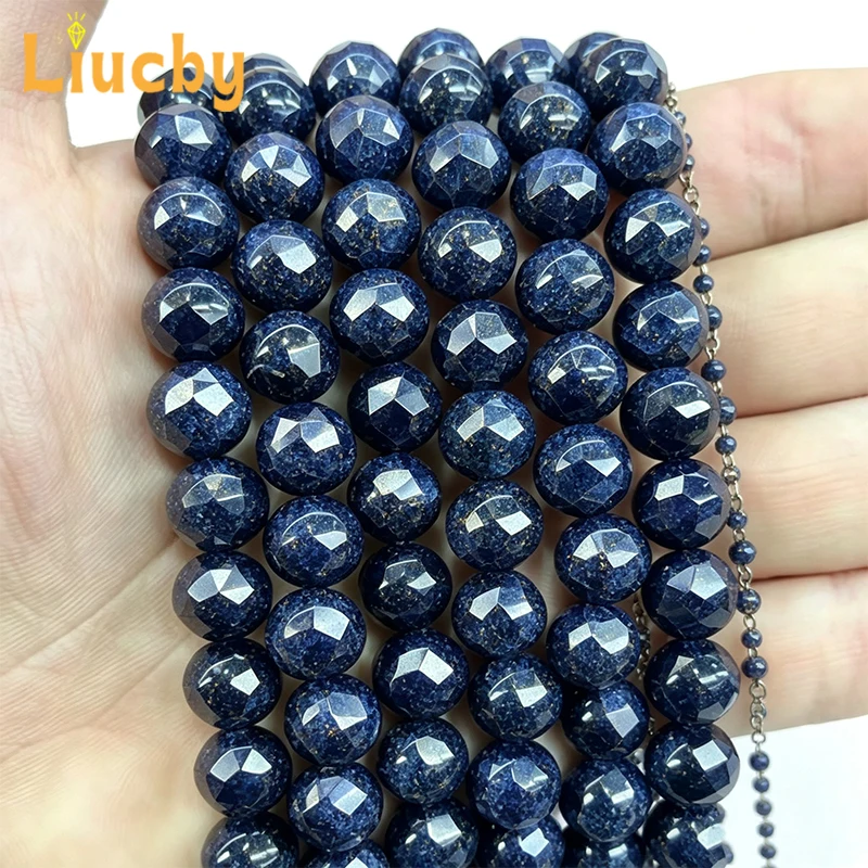 Facettierte dunkelblaue Sandstein-Natursteinperlen, 15 Zoll, Großhandel, 4/6/8/10/12 mm, DIY-Ohrringe, Armbänder, Halsketten für die Schmuckherstellung – Detail 7