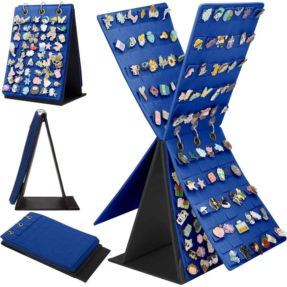 Multilayer Felt Pin Display Stand Flip Top Large Capacity Badge Display Cases 5 Pages 3-Ring Shoe Charm Holder Jewelry Organizer