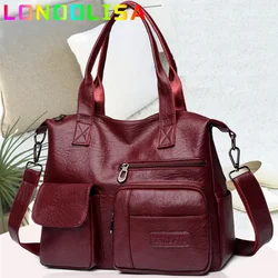 Bolso de hombro de estilo Vintage para mujer, bolso de mano grande e informal de lujo, de cuero PU, a la moda, sencillo, bandolera grande