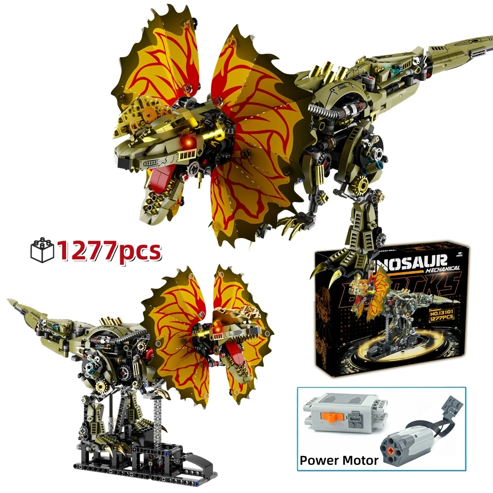 FUNXINEE 1277Pcs Dinosaur Building Blocks Dual Crested Dilophosaurus Jurassic Light Up Linkage Model Creative Decor Gift