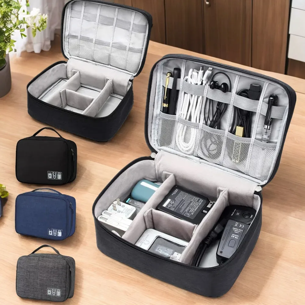 Compact Portable Travel Cable Organizer Bag for Digital USB Cable, SD Cards, Charger Wires, Battery, and Cosmetic Zipper Storage