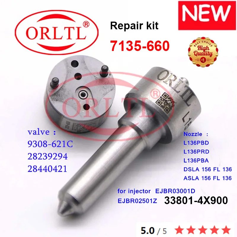 

33800 4x900 VALVE 9308-621C INJECTOR NOZZLE L136PBD REPAIR KITS 7135-660 FOR KIA 338004x900 EJBR02501Z EJBR03001D 33800-4x900