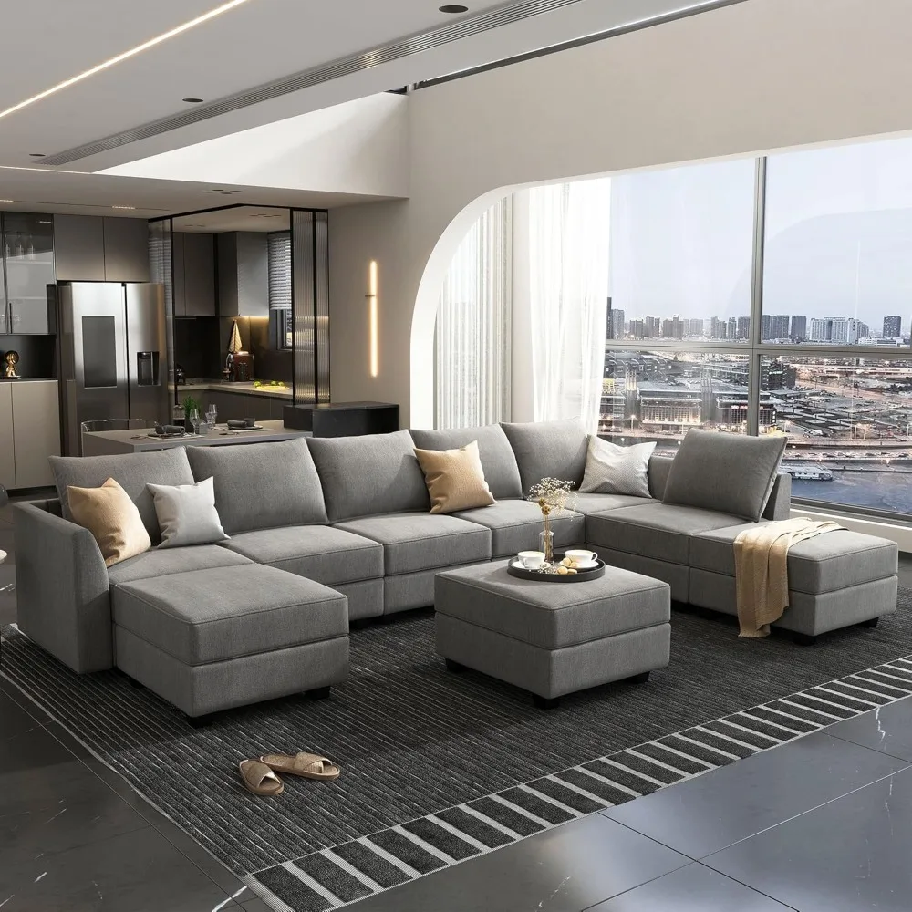 Oversized living room combination sofa, with storage seats, Reversible flip-over combination sofa,Grey   furniture living room