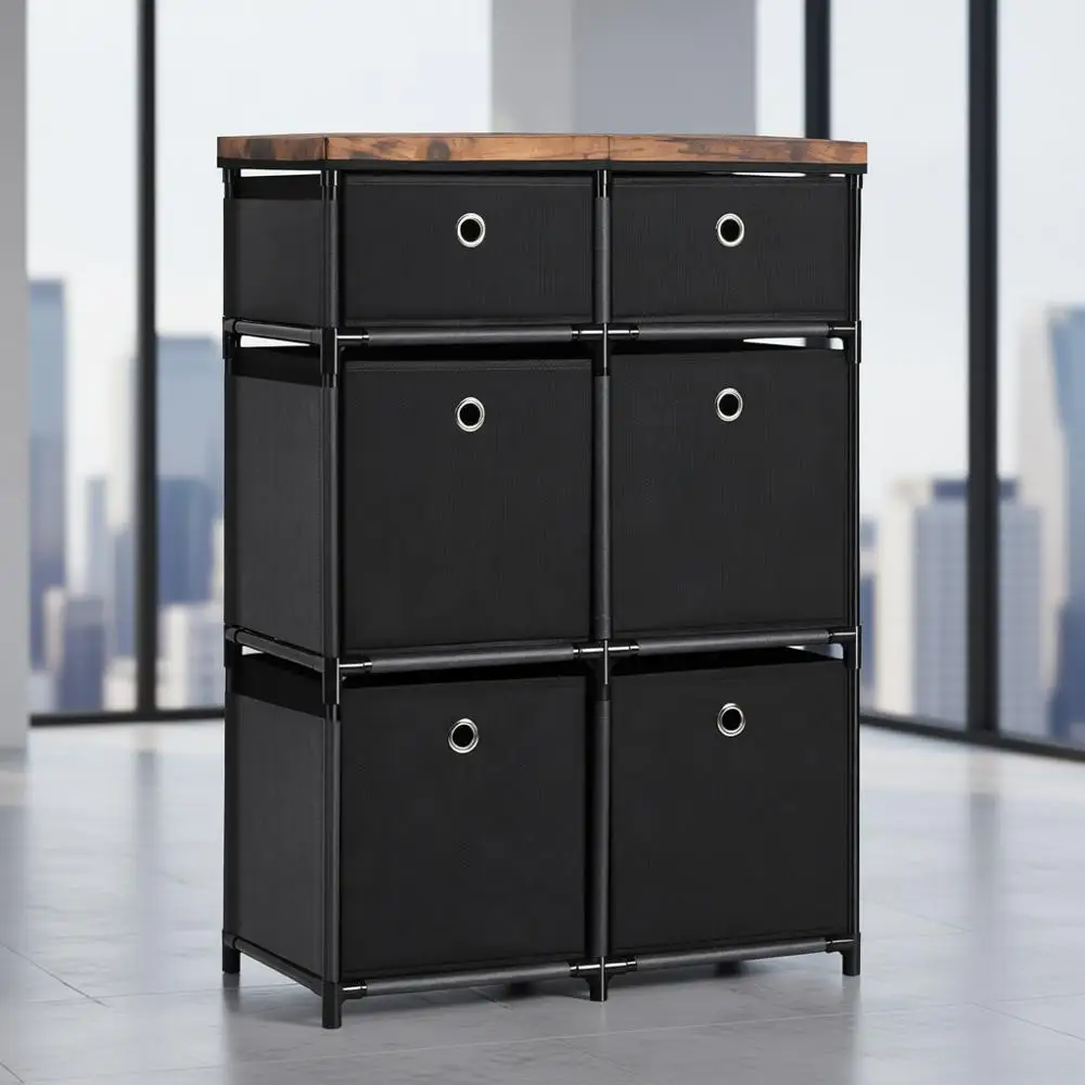 

Большой тканевый шкаф для хранения с 6 ящиками для спальни, гостиной, общежития - простая сборка, черный