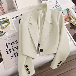 Koreaanse Mode Elegante Witte Blazers Crop Tops 2023 Vrouwen Jassen Casual Blazer Losse Lange Mouw Een Gesp Eenvoudige Jas