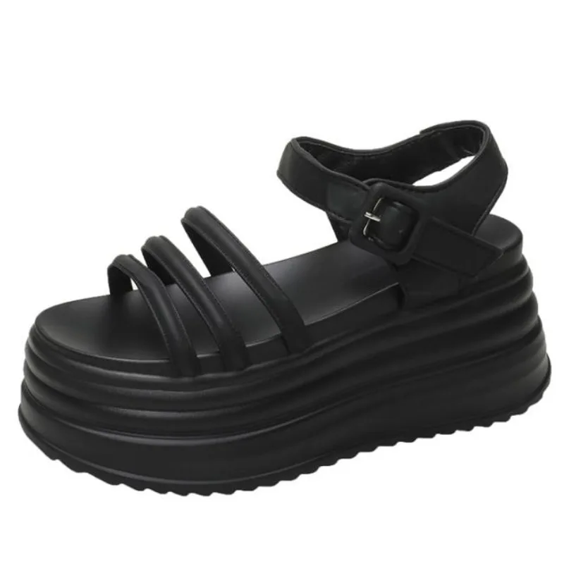 

Женские сандалии на платформе 8 см, новинка 2024, летние модные нескользящие сандалии на высоком каблуке с узкими ремешками, женская пляжная обувь с открытым носком в римском стиле