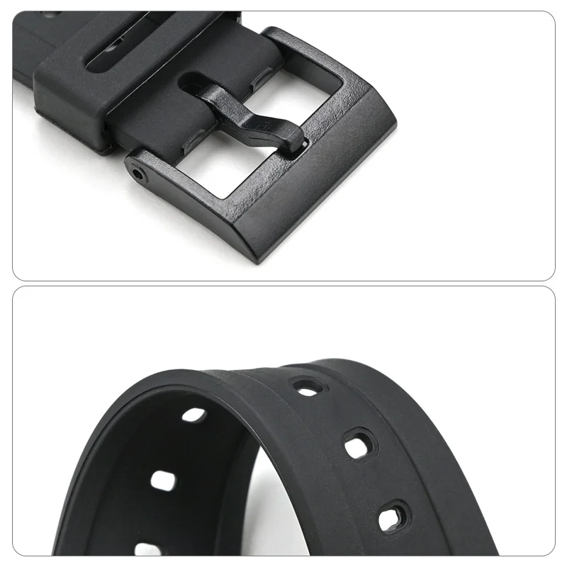 สายนาฬิกาสําหรับ W-740 เรซินนุ่ม TPU สีดํา Watchband Pin Buckle สายรัดข้อมือสายกันน้ํา