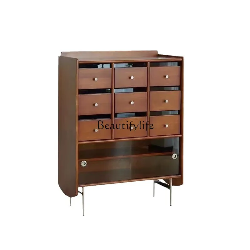 

Retro solid wood storage cabinet against the wall shelf locker living room