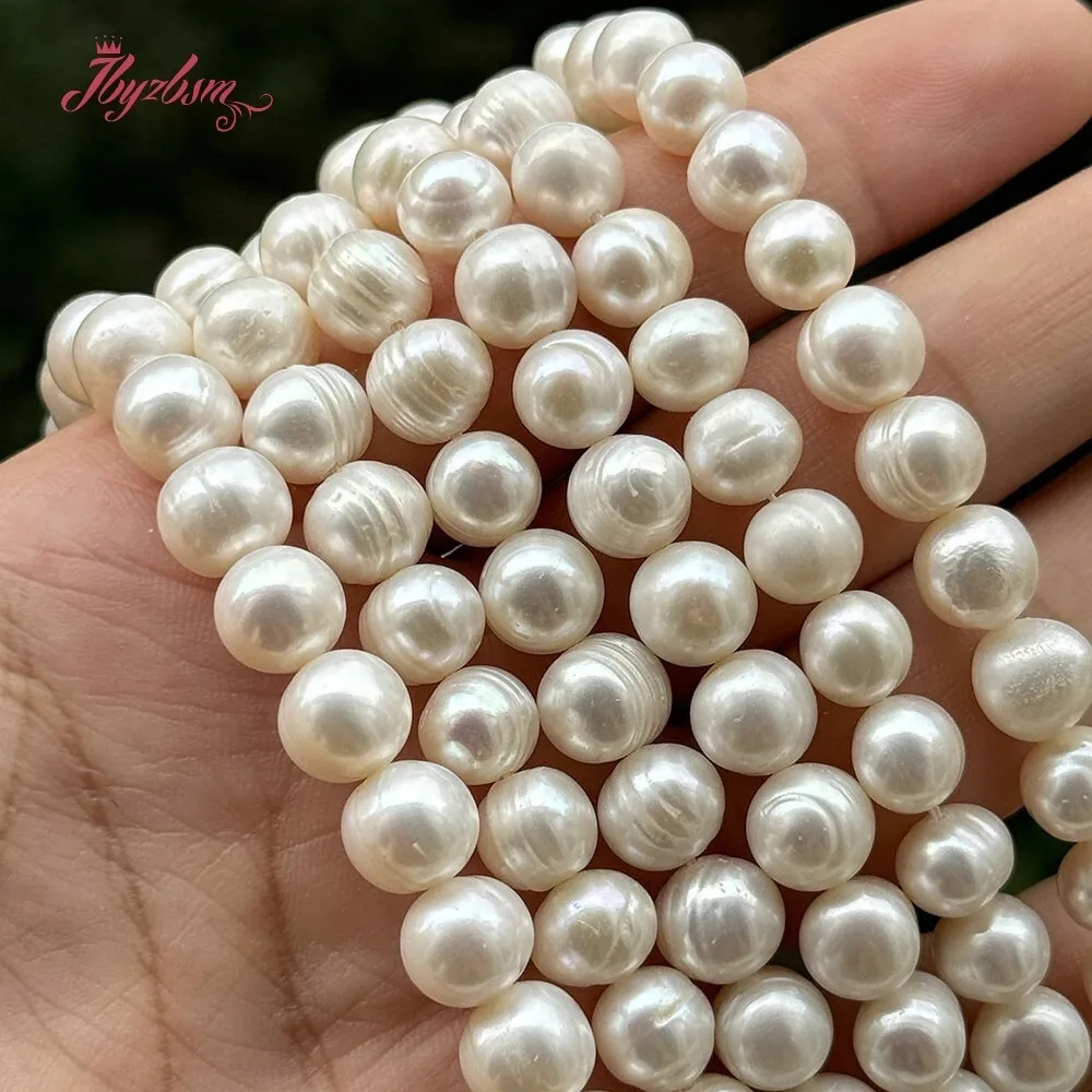 

8-9mm Round Natural White Freshwater Pearl Pearl Stone Beads 15 inches for DIY Craft Classical Necklace Bracelet Jewelry Making