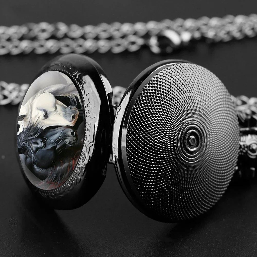 الحصان زجاج قبة كوارتز ساعة الجيب قلادة، ساعة قلادة فريدة من نوعها مع سلسلة ساعة ساعات مشاهدة مجوهرات هدية الملحقات