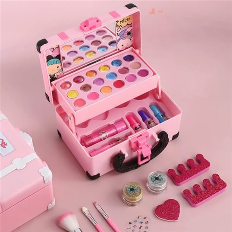 

A19Q-Kids Makeup Kit For Girl Cosmetic Toy Beauty Set Lipstick Eye Shadow With Portable Makeup Box Makeup Toy Set For Kids