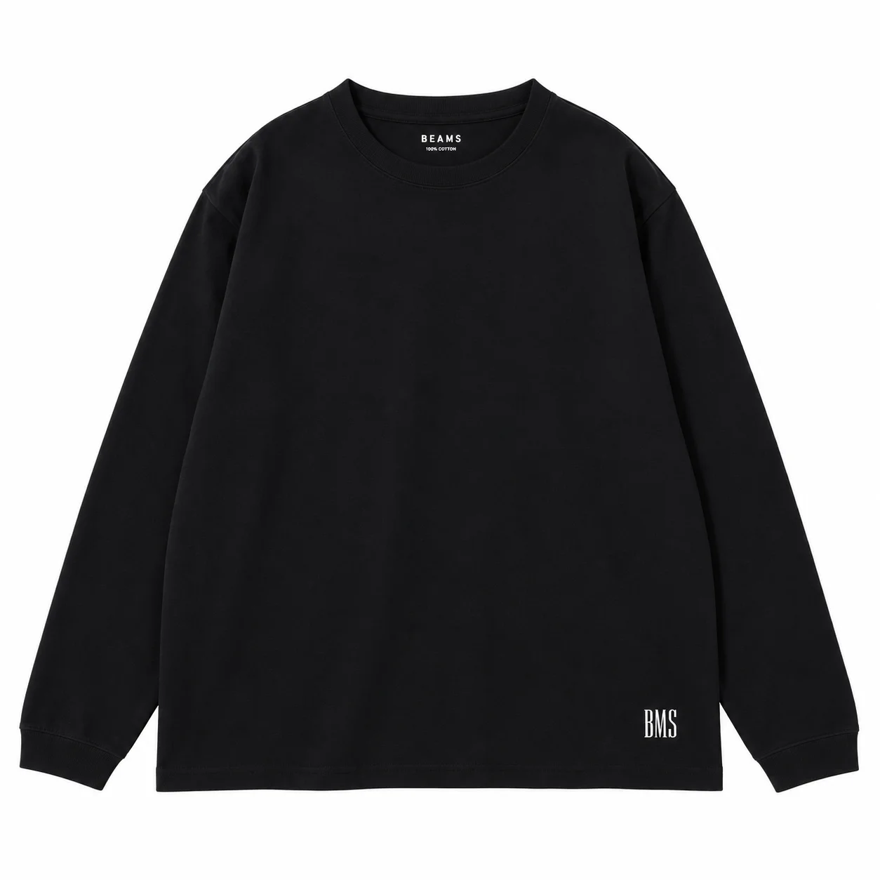 Beams Men Long Sleeve Top Loose Embroidered Crewneck Solid Color Basic Bottoming Casual Long Sleeve T-Shirt Men Outfits