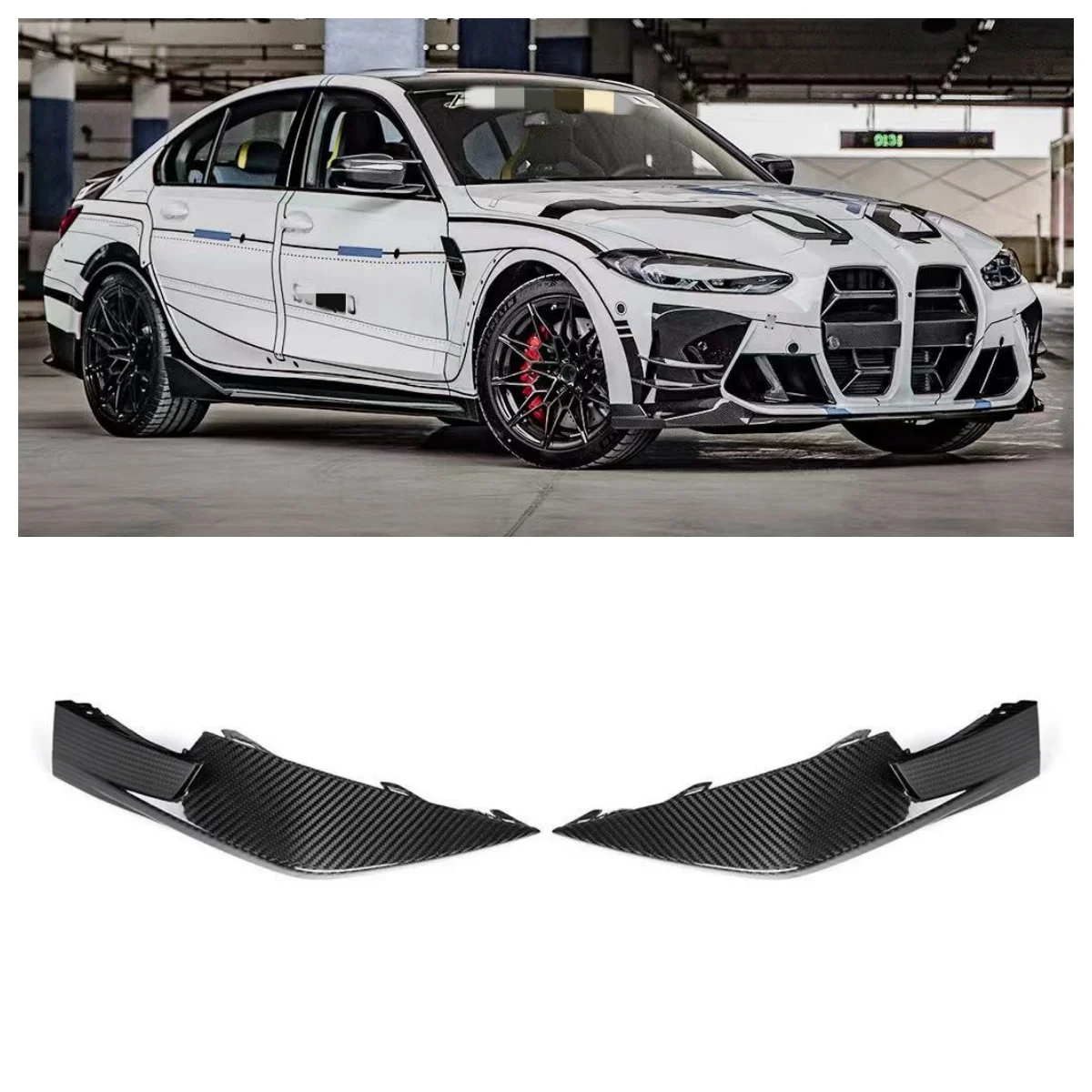 

Automotive Parts Suitable for BMW M3 M4 Series G80 G81 G82 G83 Dry Carbon Fiber Original Car Style Front Bumper Decorative Blade