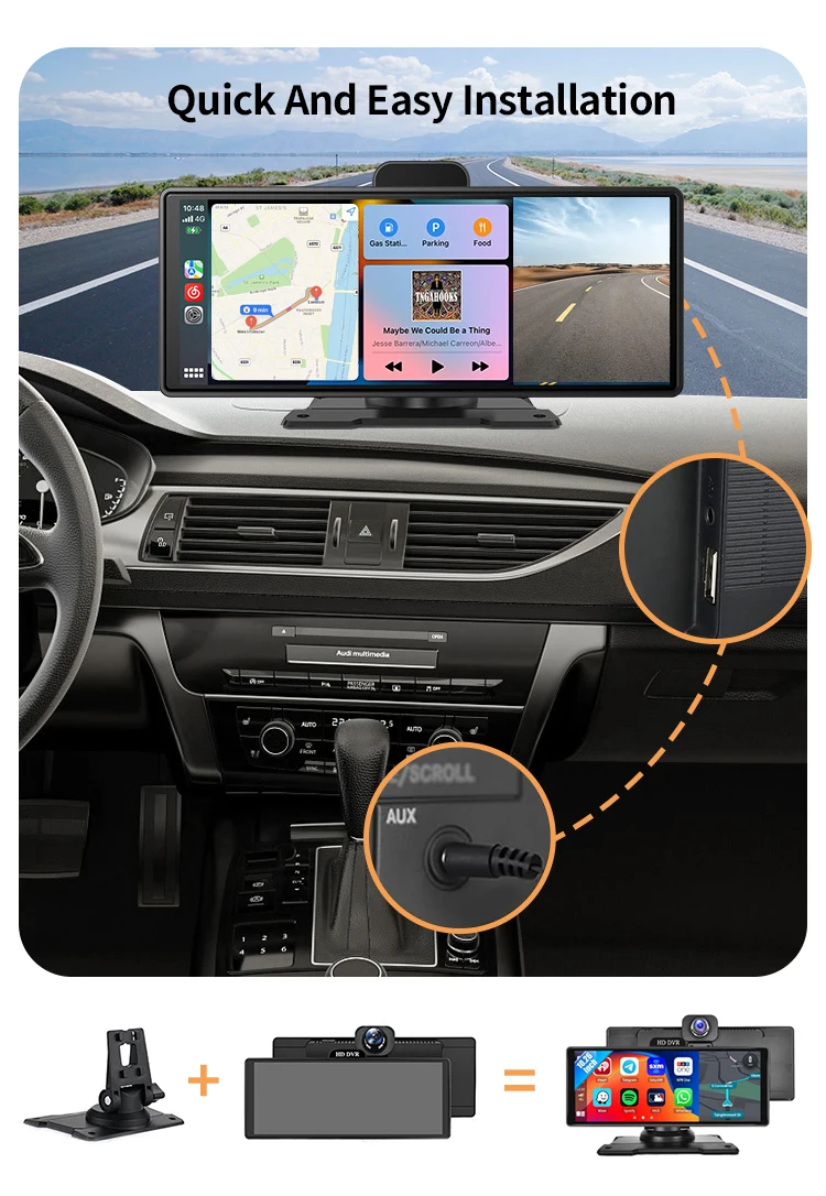 Hot Selling 10.26 Inch Portable Touch Screen Carplay 4K Dash CAM ADAS GPS Wireless Carplay And Android Auto Multimedia Player view 4